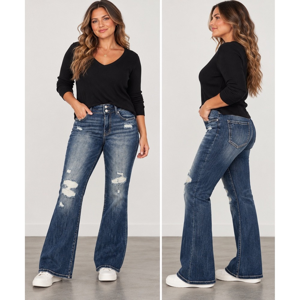 Buckle Black Jeans Womens 30x34 Blue High Rise Flare Distressed Fit 35 Boho NWT